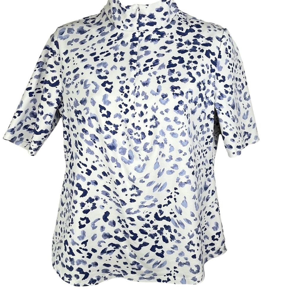 Tommy Bahama IslandZone Women Blue Leopard Quarter Zip Top Short Sleeve S 221551